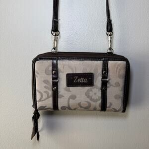Zetta Women's Zip Around Wallet Crossbody Bag Purse Tan Brown